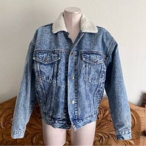 VTG Nuovo Jeanswear Denim Trucker Jacket Distressed Sherpa Lined 90s Size M